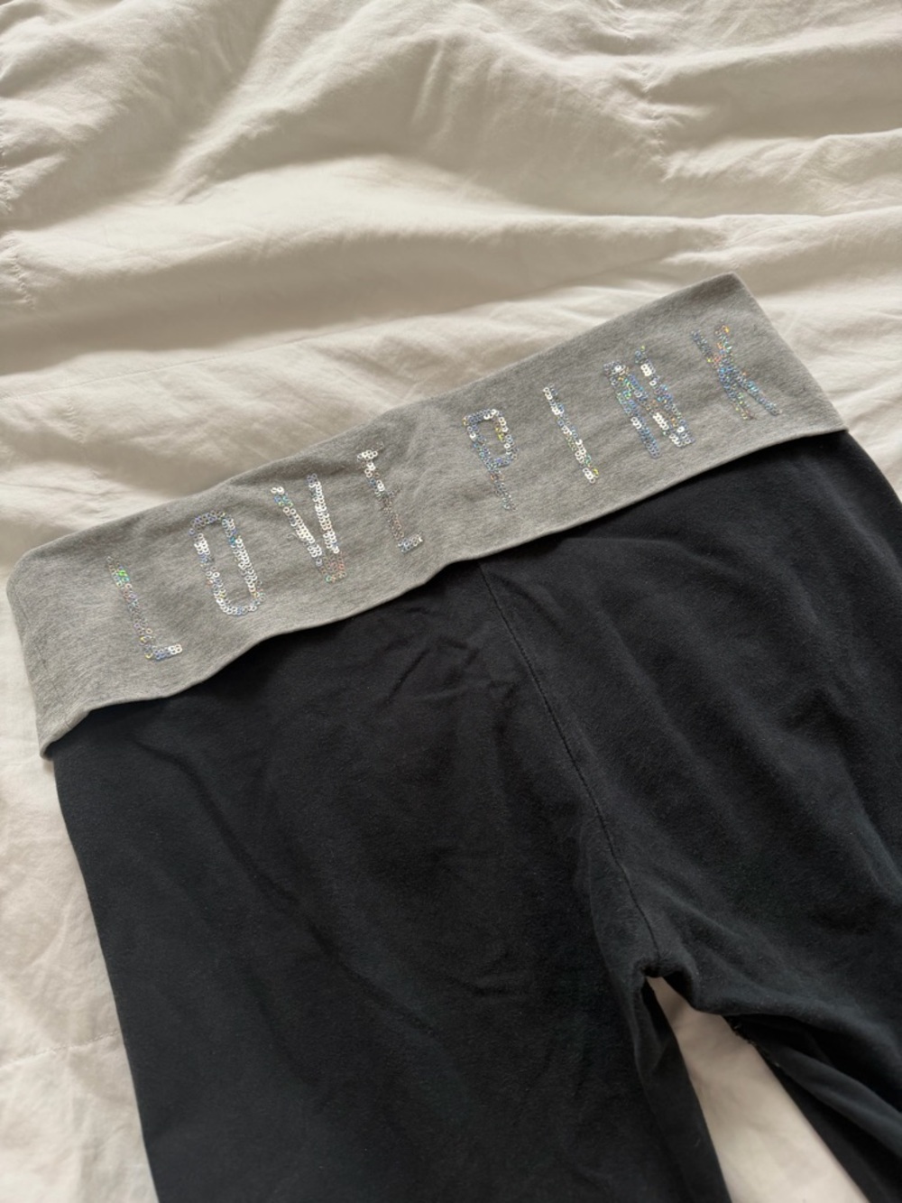 PINK Sequin Logo Fold-Over Waist Yoga Leggings